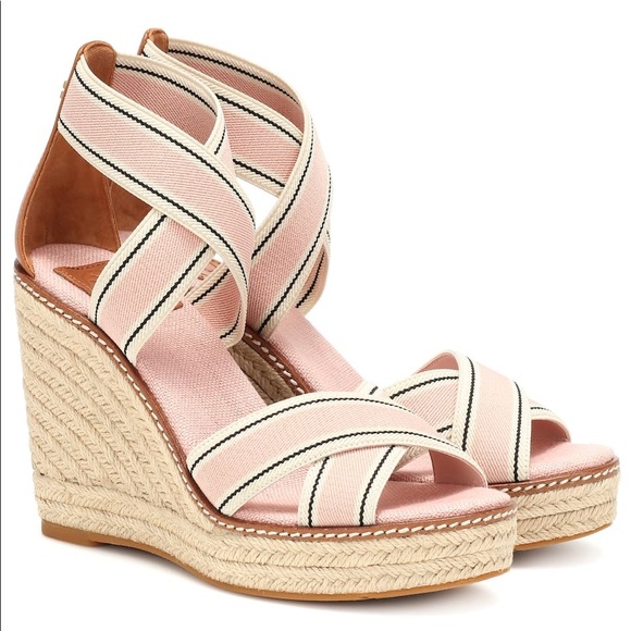 Tory Burch Shoes - Tory Burch Frieda Pink/Tan Espadrille Wedge Sandal